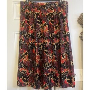 Vintage Worthington Pleated Midi Skirt Pockets Red Gold Paisley Whimsigoth 12
